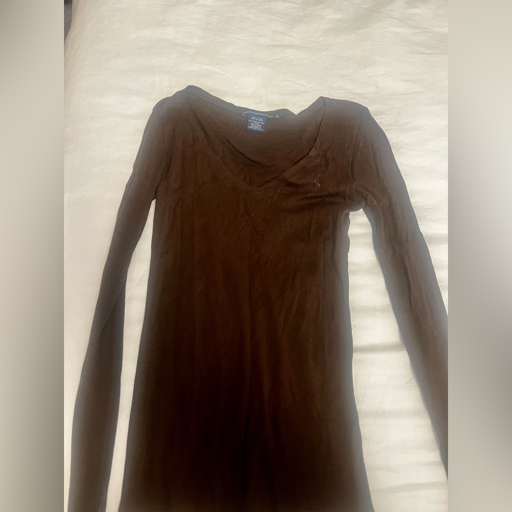 Ralph Lauren long sleeve brown V-neck shirt like new size medium